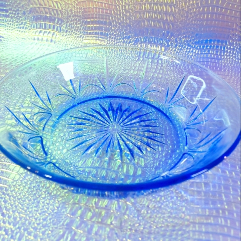 Vintage Avon Fostoria American Blue Starburst Small Dish 7"